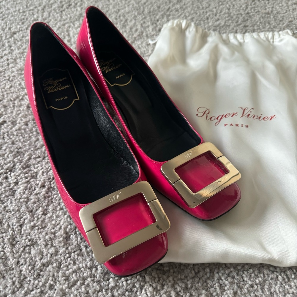 Roger Vivier buckle square toe pink pump 37.5